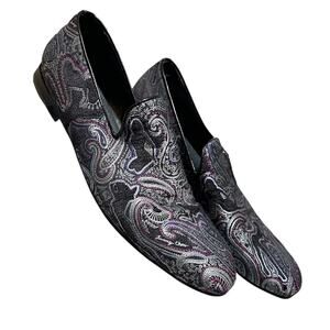 Jimmy Choo Men's Sloane Brocade purple black paisley slip on loafers size 46